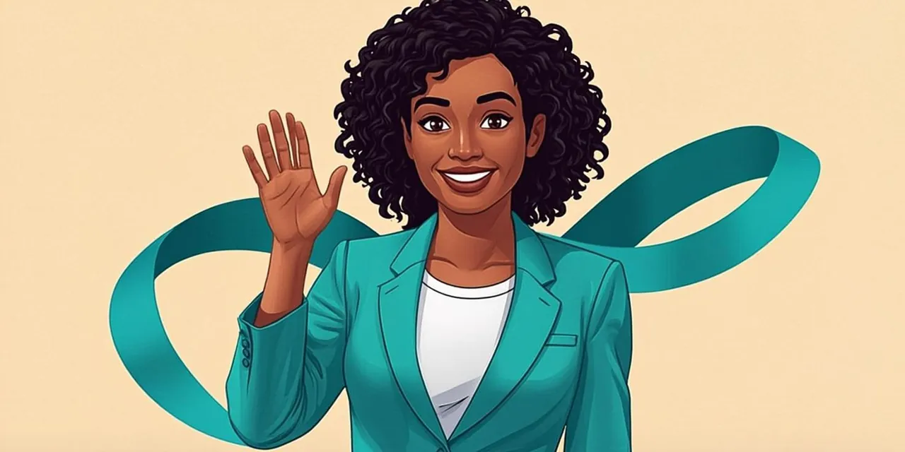Illustration of a Namibian woman greeting the reader with a wave