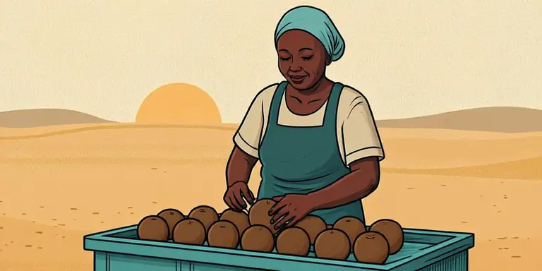 Illustration of a market vendor arranging her stall at first light